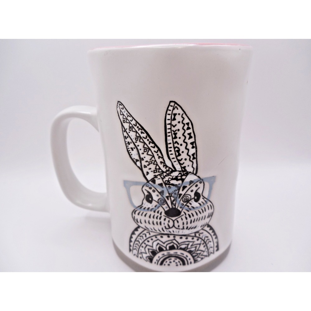 Coffee Mug Spectrum Designz Bunny Rabbit Blk Taupe Sunglasses Pink Inside 16 oz